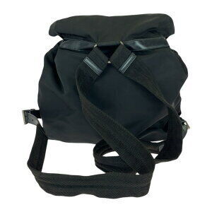 Prada triangular nylon plate daypack Tessuto backpack black logo leather